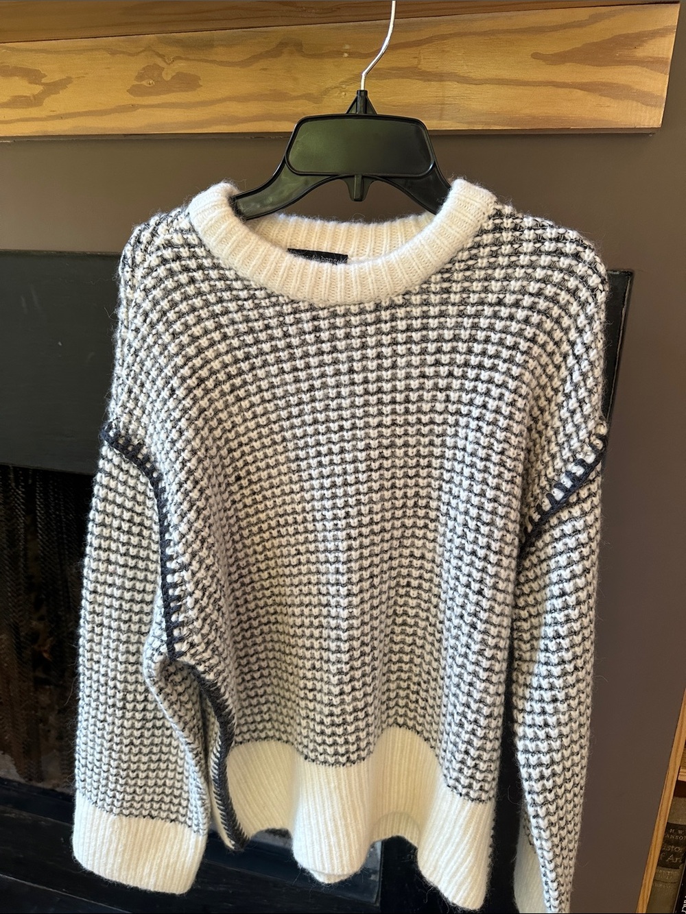 rag & bone Black and Cream Textured Crewneck Sweater